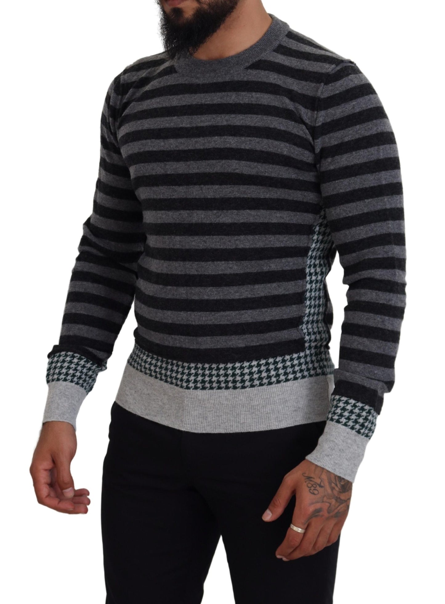 Schwarzgrauer Pullover mit Logo aus Wolle