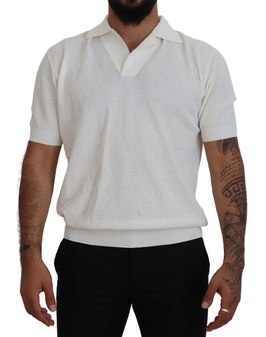 Weißes Baumwoll-T-Shirt mit kurzen Ärmeln und Kragen