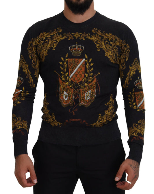 Grauer Seidenpullover mit Barockmotiv