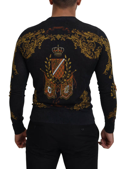 Grauer Seidenpullover mit Barockmotiv