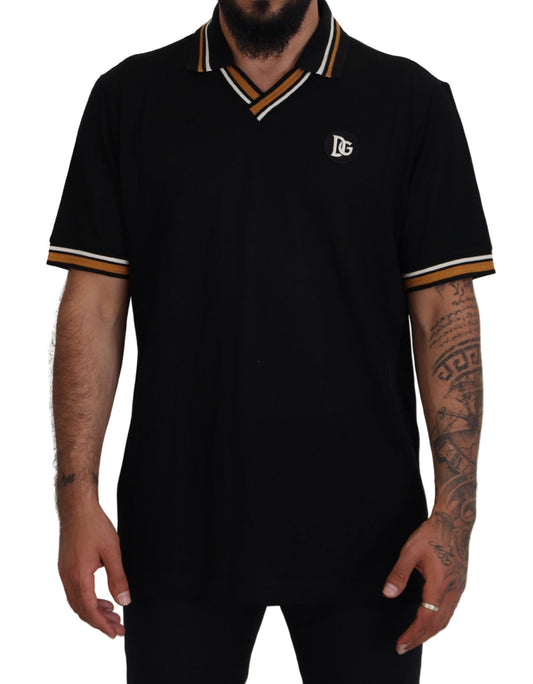 Schwarzes Kurzarm-Polo-T-Shirt mit Seidenkragen