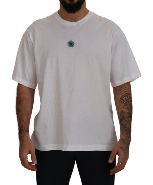 Weiß Baumwolle Blau Kristall Männer T-Shirt
