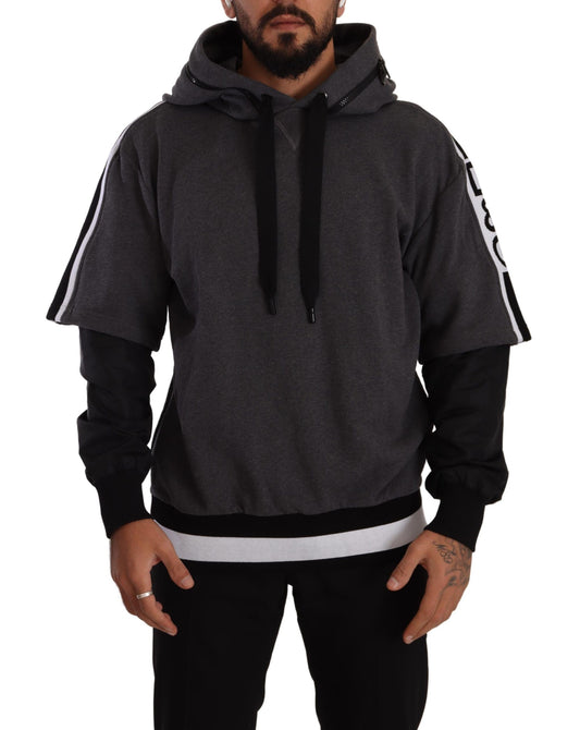Grauer schwarzer Baumwollpullover mit Kapuze #DGMILLENNIALS