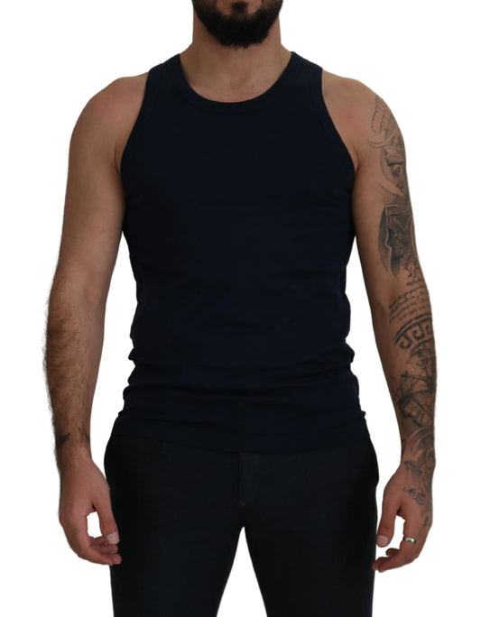 Blaues ärmelloses Logo-T-Shirt aus Baumwolle für Männer