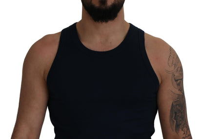 Blaues ärmelloses Logo-T-Shirt aus Baumwolle für Männer