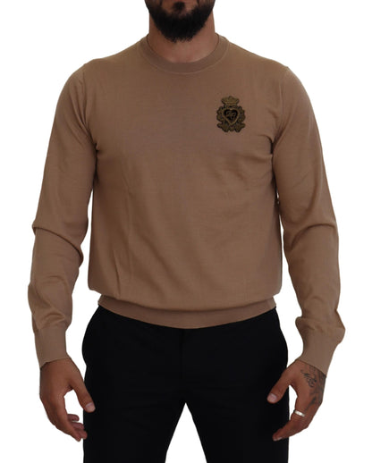 Beigefarbener Kaschmir-Kronen-Logo-Pullover