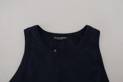 Blaues ärmelloses Logo-T-Shirt aus Baumwolle für Männer