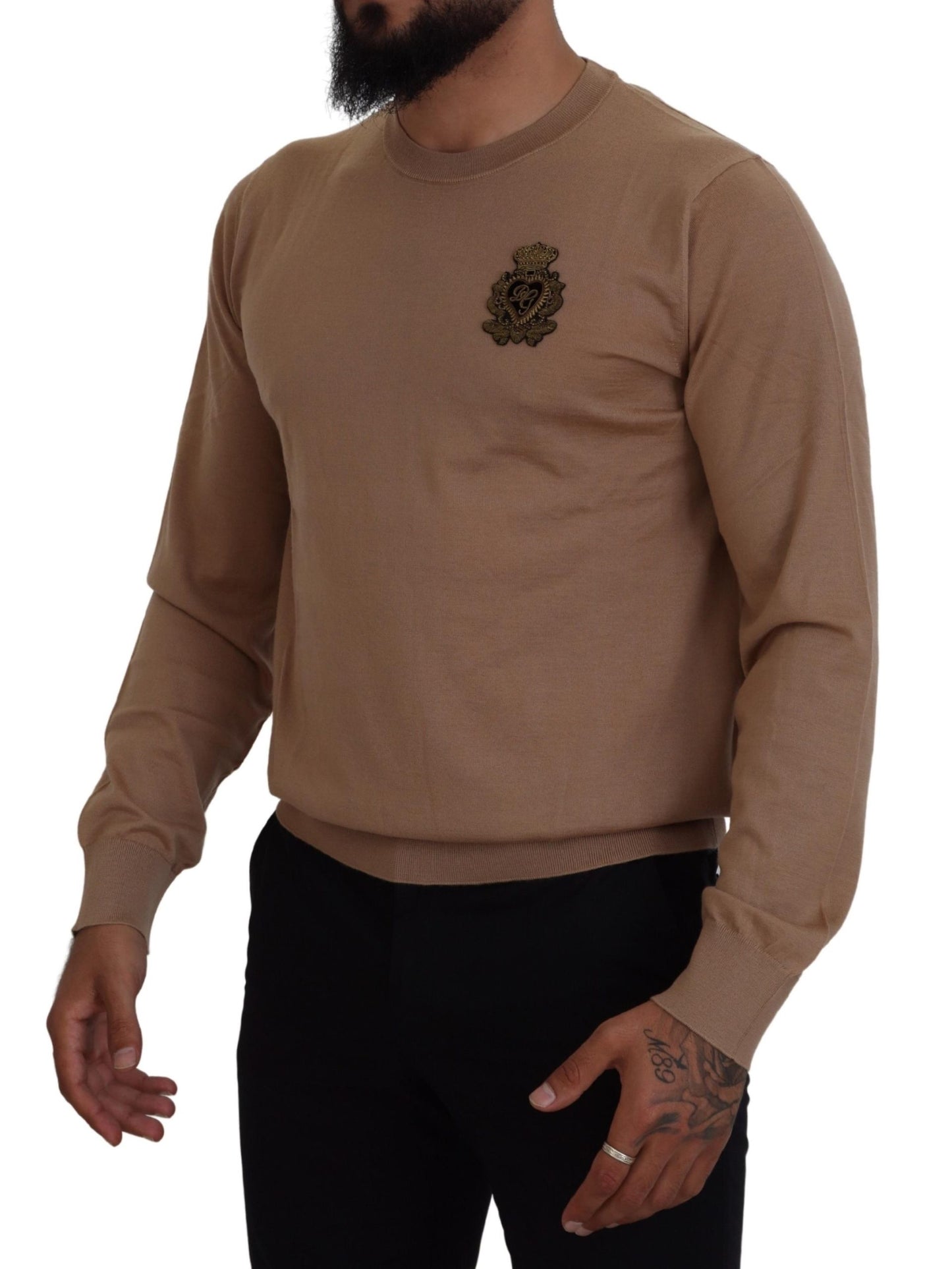 Beigefarbener Kaschmir-Kronen-Logo-Pullover