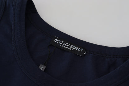 Blaues ärmelloses Logo-T-Shirt aus Baumwolle für Männer