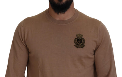 Beigefarbener Kaschmir-Kronen-Logo-Pullover