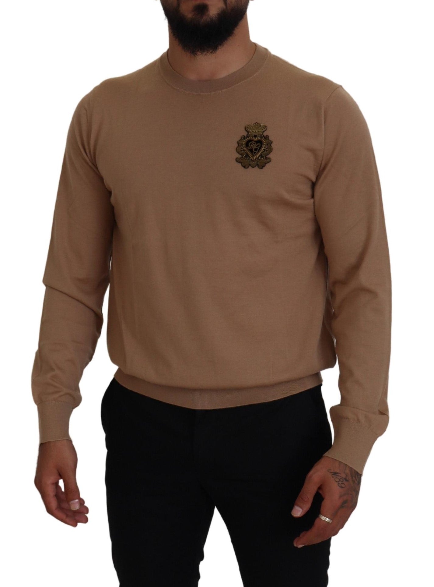 Beigefarbener Kaschmir-Kronen-Logo-Pullover