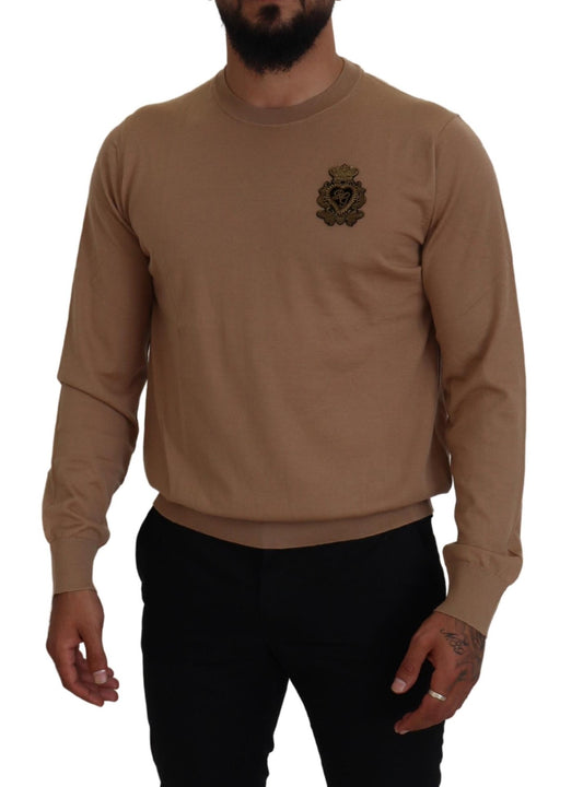 Beigefarbener Kaschmir-Kronen-Logo-Pullover