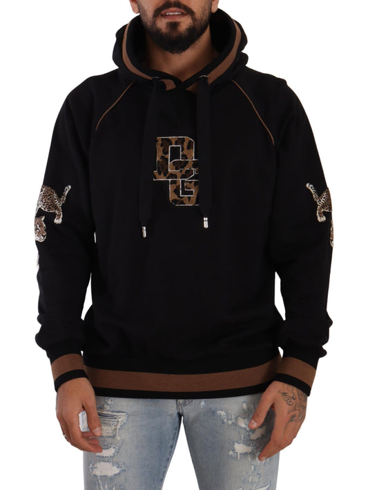 Schwarzer brauner Leopard Pullover mit Kapuze aus Baumwolle