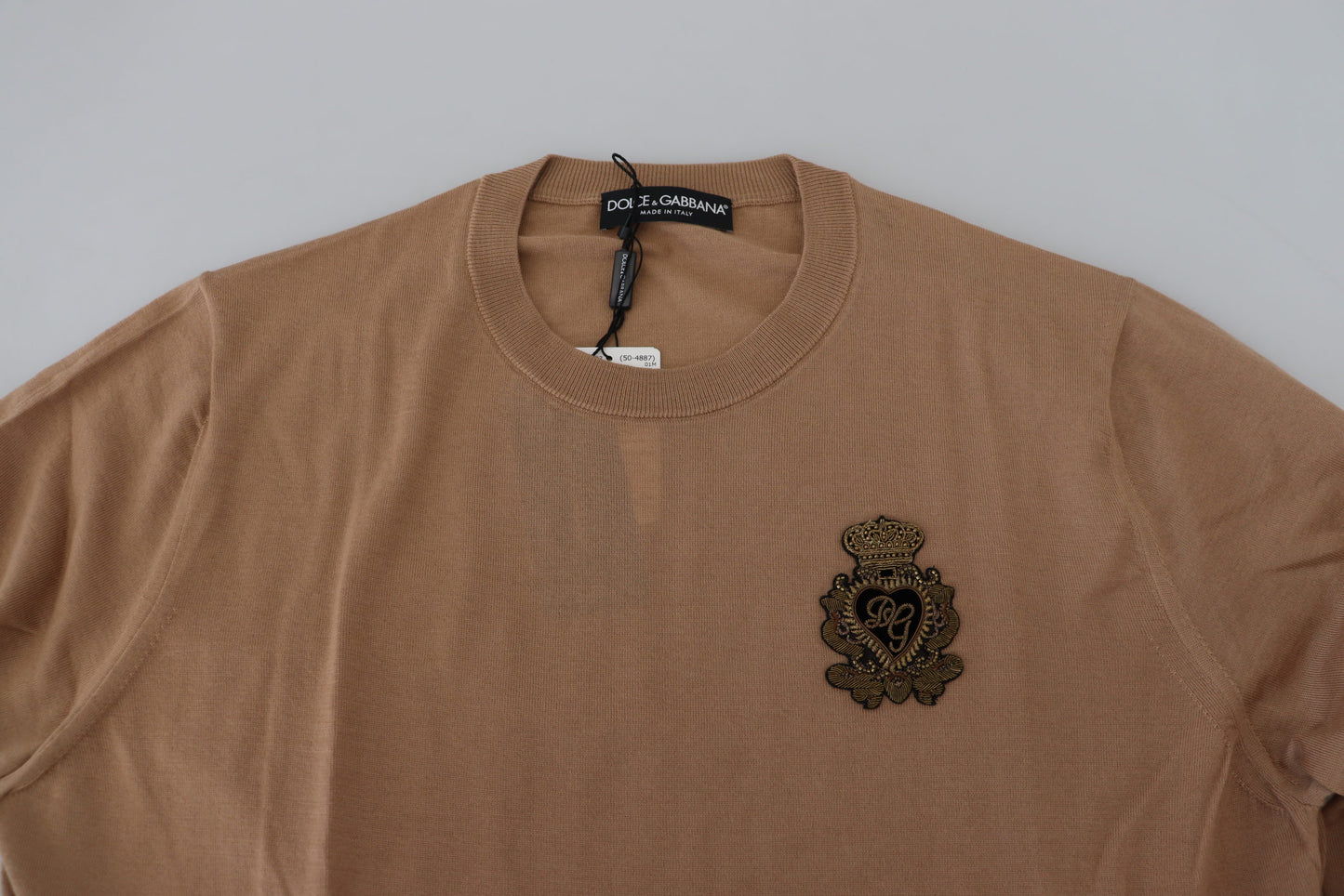 Beigefarbener Kaschmir-Kronen-Logo-Pullover