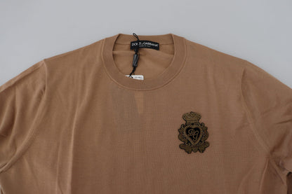 Beigefarbener Kaschmir-Kronen-Logo-Pullover