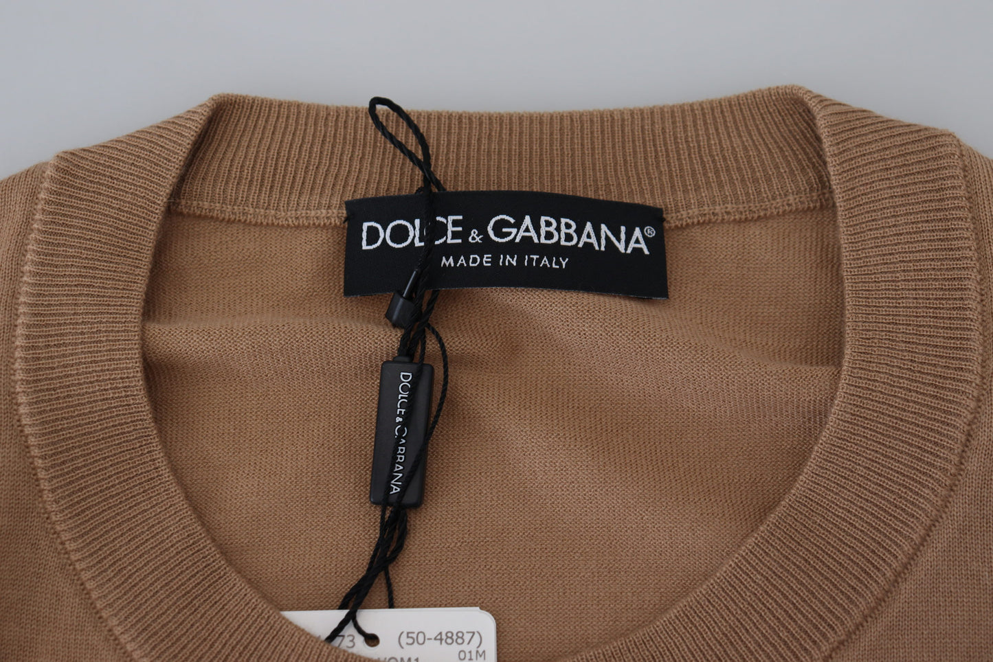 Beigefarbener Kaschmir-Kronen-Logo-Pullover