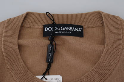 Beigefarbener Kaschmir-Kronen-Logo-Pullover