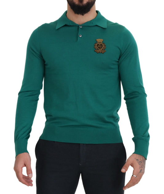 Grüner Logo-Pullover aus Kaschmir mit Kragen