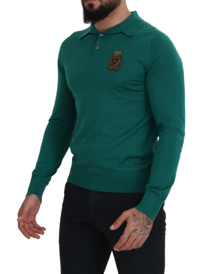 Grüner Logo-Pullover aus Kaschmir mit Kragen