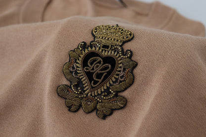 Beigefarbener Kaschmir-Kronen-Logo-Pullover