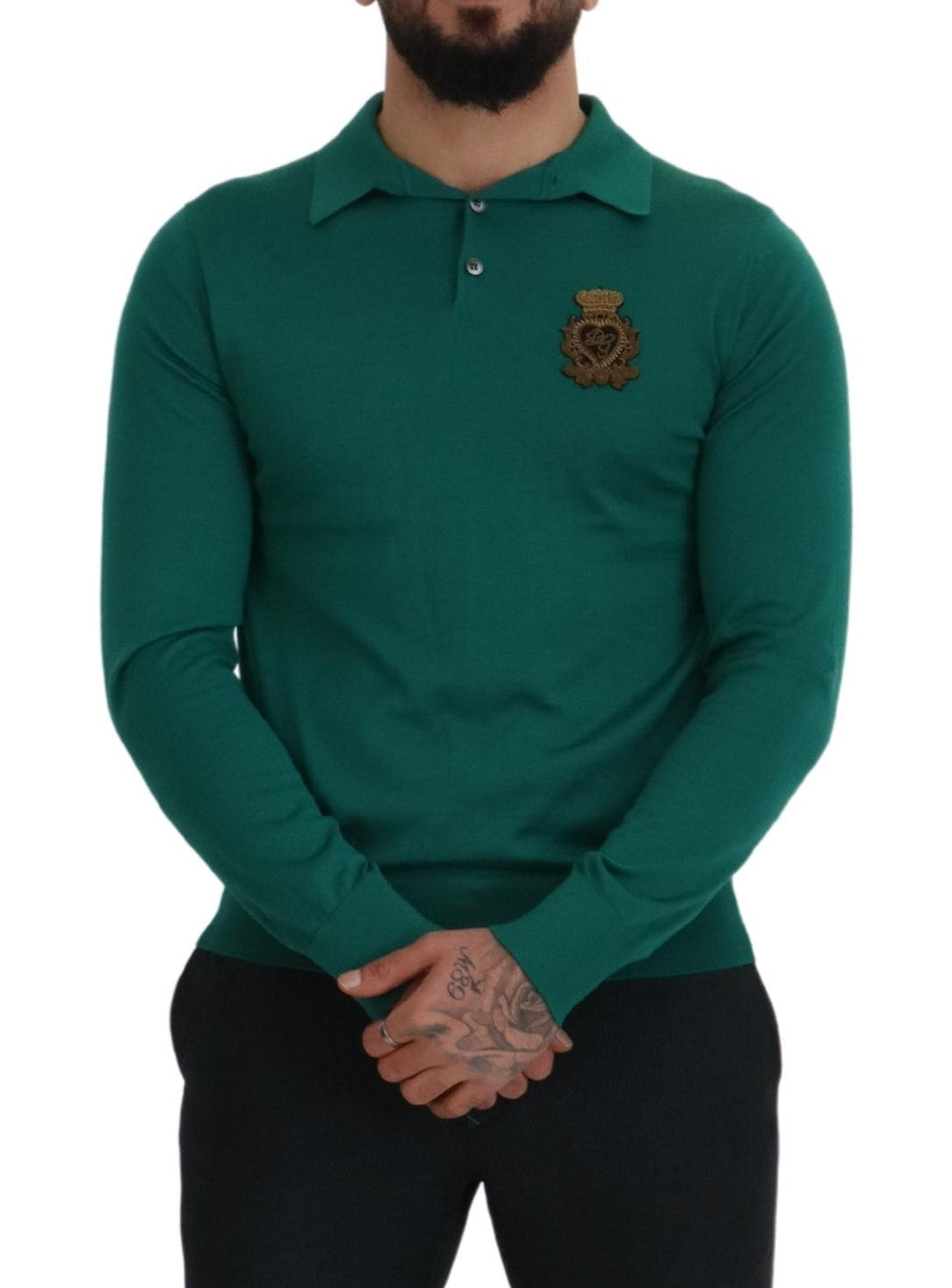Grüner Logo-Pullover aus Kaschmir mit Kragen