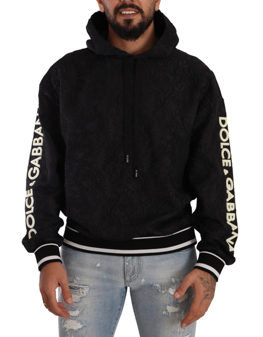 Schwarzer Logo-Brokat-Pullover mit Kapuze Pullover