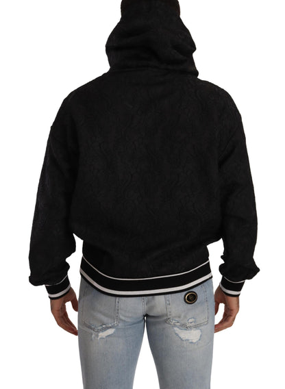 Schwarzer Logo-Brokat-Pullover mit Kapuze Pullover