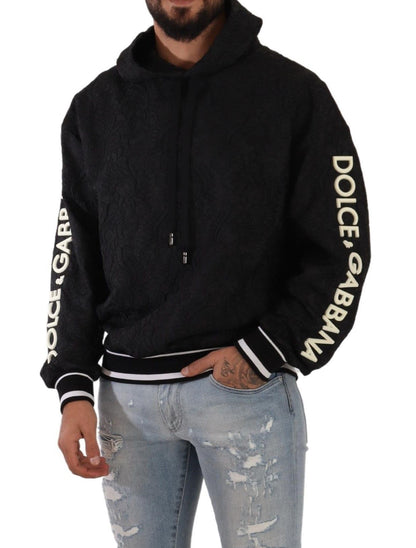 Schwarzer Logo-Brokat-Pullover mit Kapuze Pullover