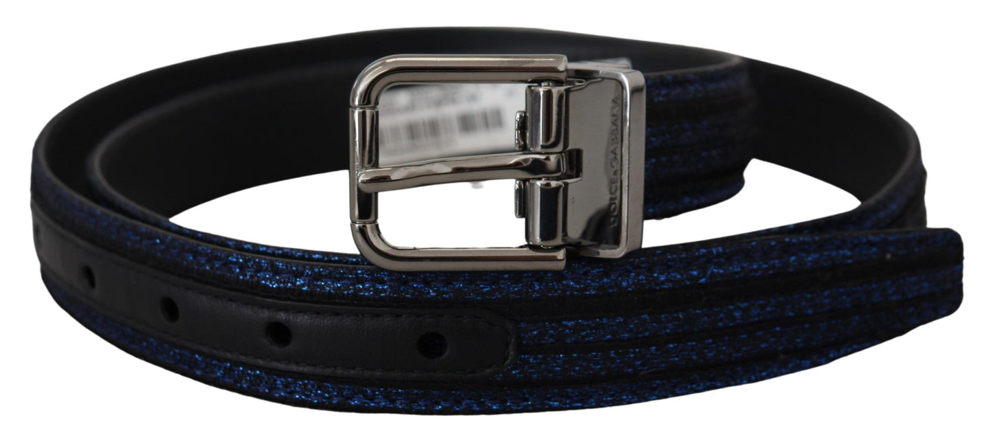 Blauer Jacquard-Streifen Gürtel mit Silberschnalle