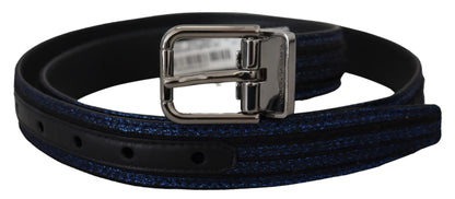 Blauer Jacquard-Streifen Gürtel mit Silberschnalle