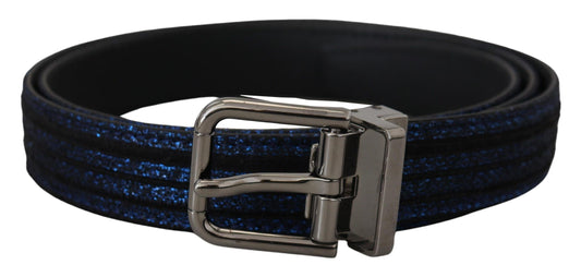 Blauer Jacquard-Streifen Gürtel mit Silberschnalle