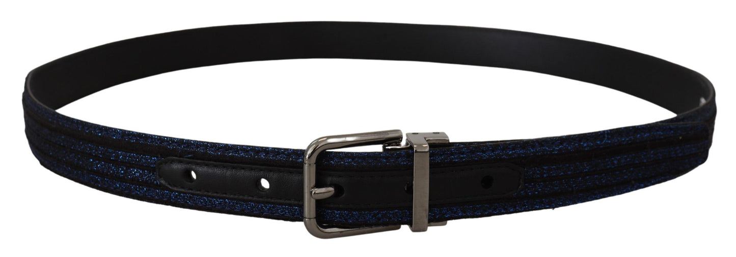 Blauer Jacquard-Streifen Gürtel mit Silberschnalle