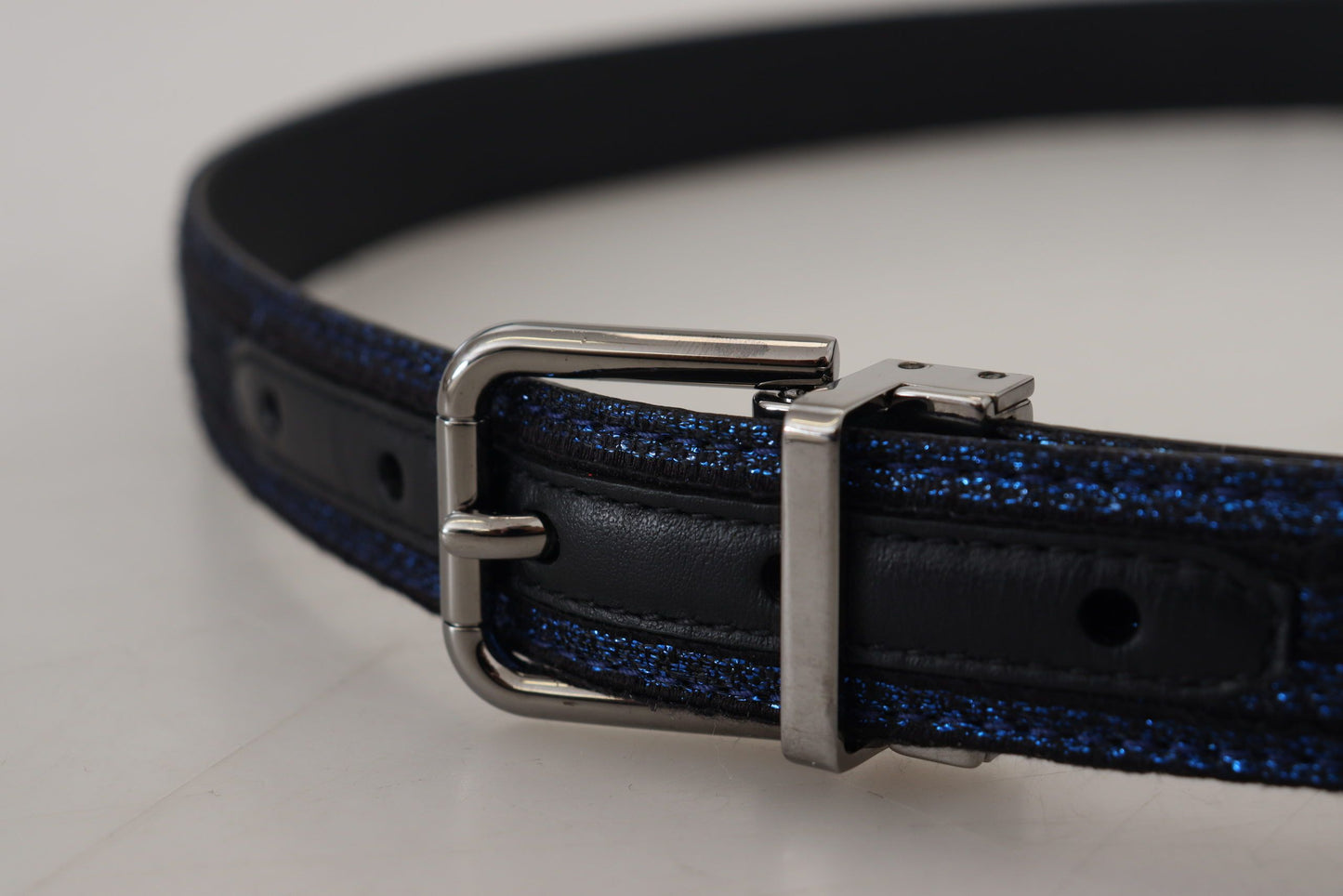 Blauer Jacquard-Streifen Gürtel mit Silberschnalle