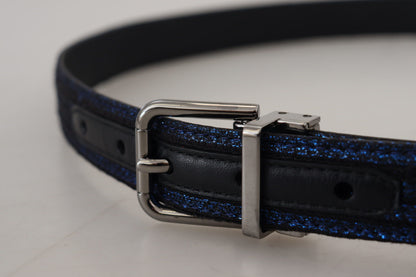 Blauer Jacquard-Streifen Gürtel mit Silberschnalle