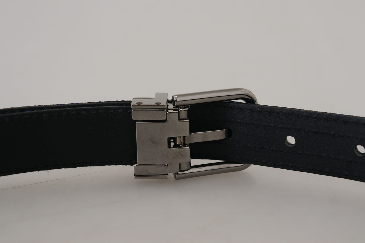 Blauer Jacquard-Streifen Gürtel mit Silberschnalle