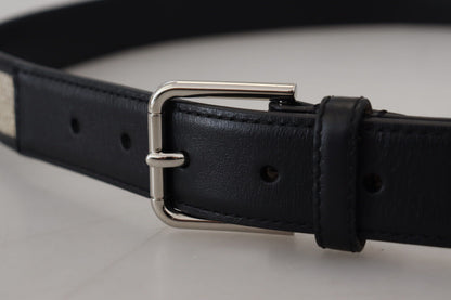 Schwarzer Beige gewebter Gürtel mit silberner Metallschnalle
