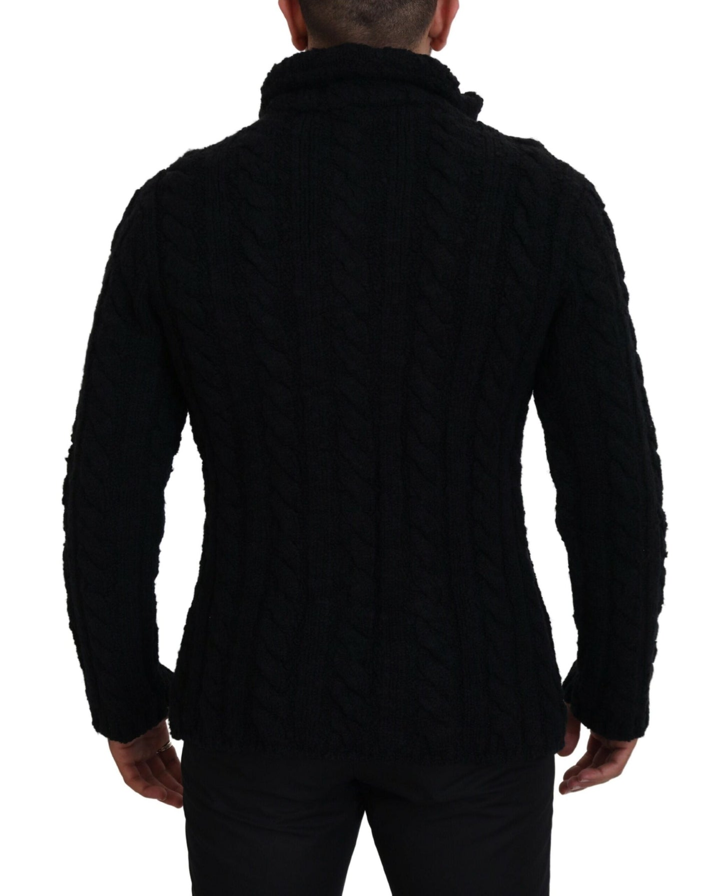 Schwarzer Wollstrickpullover mit Knopfleiste