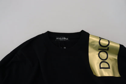 Pullover mit Rundhalsausschnitt aus schwarzer Wolle und goldenem Logo