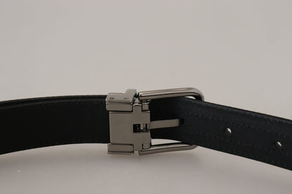 Schwarzer Grosgrain-Leder-Gürtel mit Silberschnalle