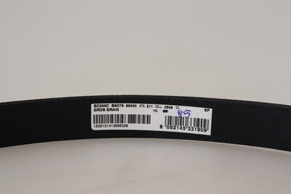 Schwarzer Grosgrain-Leder-Gürtel mit Silberschnalle