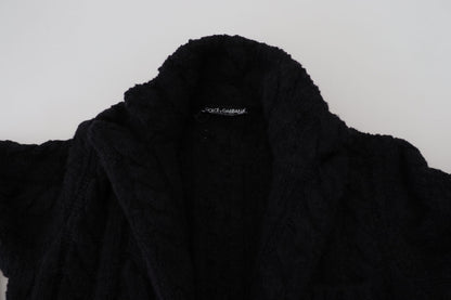 Schwarzer Wollstrickpullover mit Knopfleiste