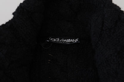 Schwarzer Wollstrickpullover mit Knopfleiste