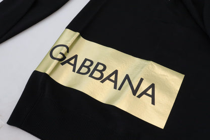 Pullover mit Rundhalsausschnitt aus schwarzer Wolle und goldenem Logo