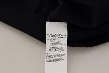 Pullover mit Rundhalsausschnitt aus schwarzer Wolle und goldenem Logo