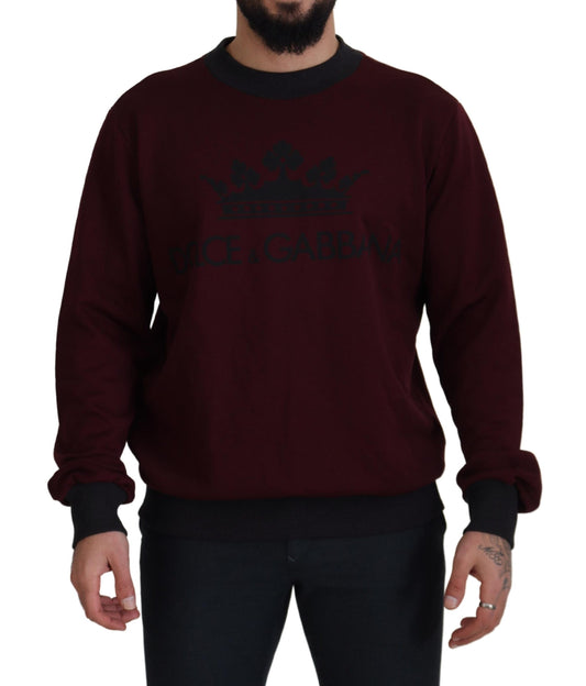 Kastanienbrauner Logo-Pullover aus Baumwolle mit Rundhalsausschnitt