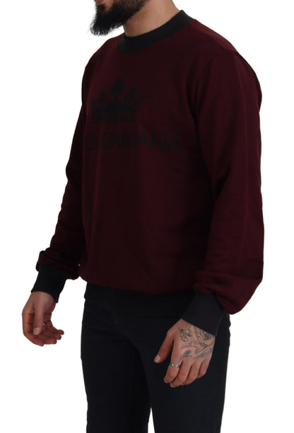 Kastanienbrauner Logo-Pullover aus Baumwolle mit Rundhalsausschnitt