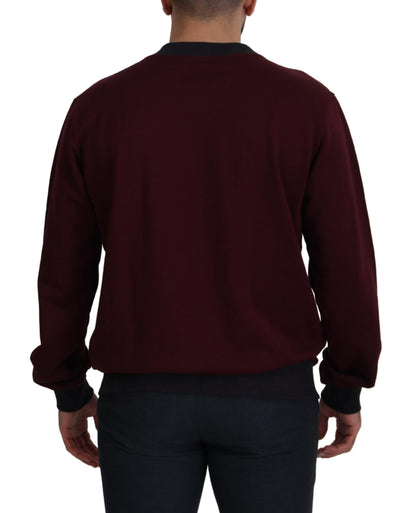 Kastanienbrauner Logo-Pullover aus Baumwolle mit Rundhalsausschnitt