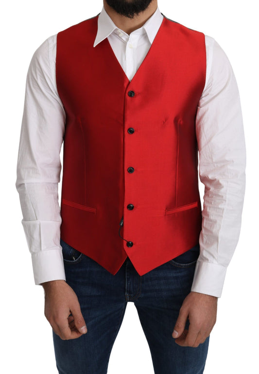 Roter 100% Seide Formaler Taillenmantel Weste