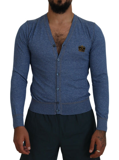 Blaue Baumwollkronen-Knopf-Strickjacke
