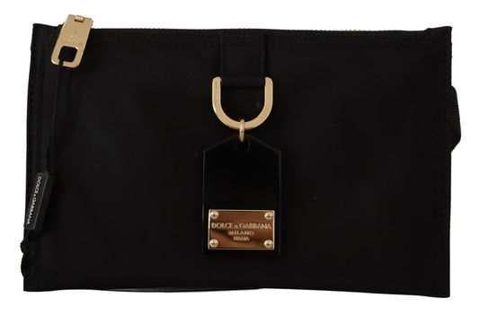 Schwarze Gürteltasche Nylon Leder Clutch Geldbörse